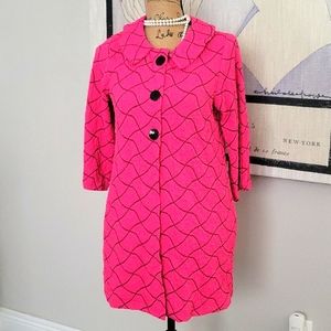 Pink Boxy 3/4 Sleeve Blouse with Notched Collar